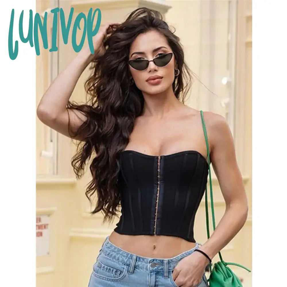 Lunivop Solid Women Summer Sexy Strapless Backless Pink White Black Bandage Tops Celebrity Designer Fashion High Street Crop Top