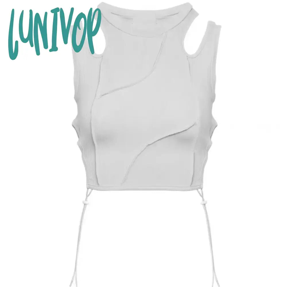 Lunivop Streetwear Y2k Tank Tops Women Grunge Sexy Sleeveless Off Shoulder Crop Top White Bandage Hollow Out Vest New Summer