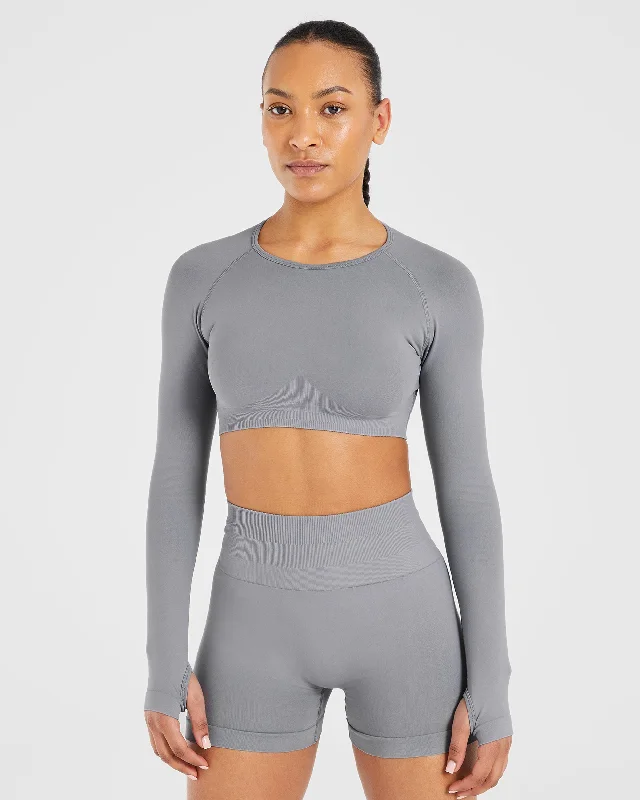 Power Seamless Long Sleeve Crop Top - Grey