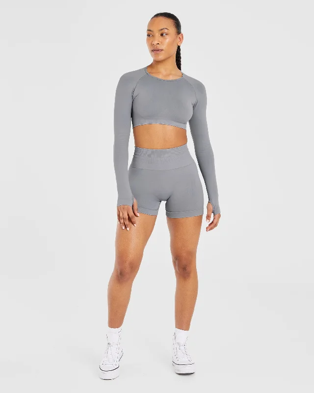 Power Seamless Long Sleeve Crop Top - Grey