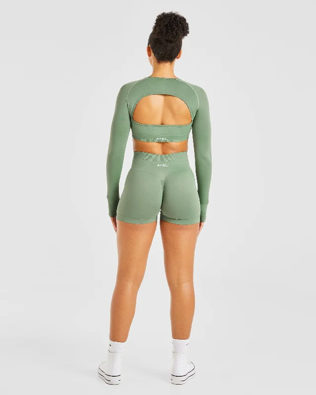 Power Seamless Long Sleeve Crop Top - Olive