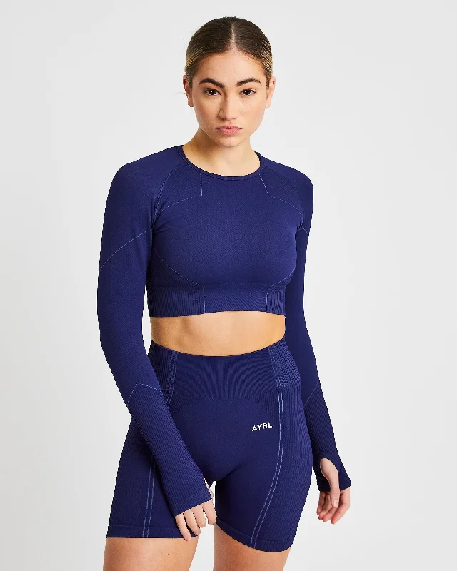 Reflex Seamless Long Sleeve Crop Top - Royal Blue