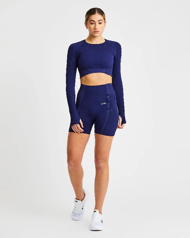 Reflex Seamless Long Sleeve Crop Top - Royal Blue