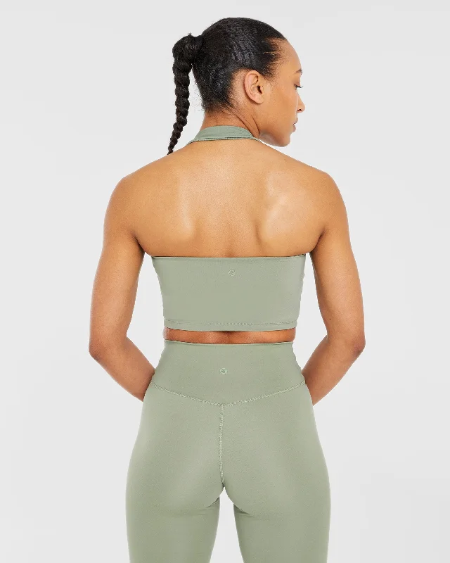 Staple Halterneck Crop Top - Olive Green