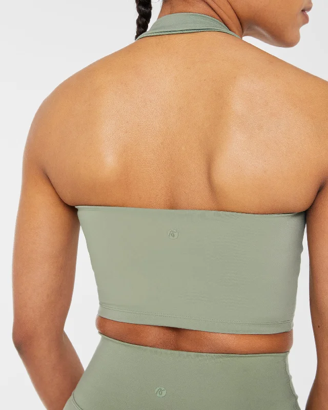 Staple Halterneck Crop Top - Olive Green