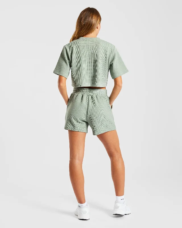 Waffle Boxy Crop Top - Sage Green