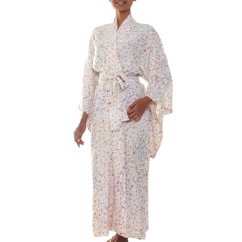 Bali Arabesques White Floral Batik Robe