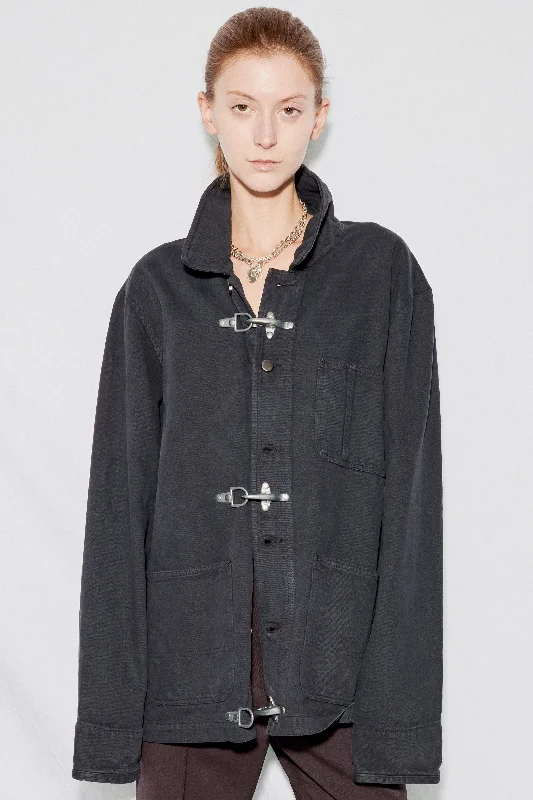 Black Overdye Denim Fireman Field Coat