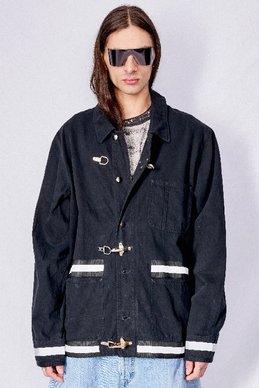 Black Railroad Denim Reflector Fireman Field Coat