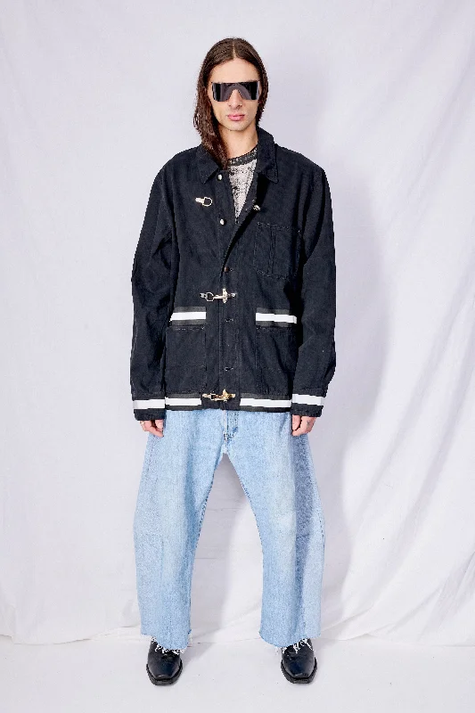 Black Railroad Denim Reflector Fireman Field Coat