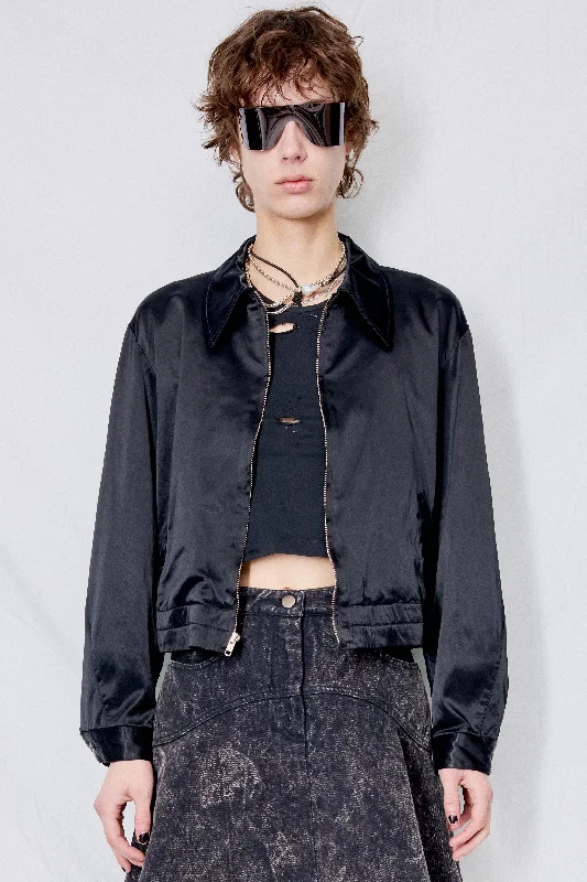 Black Viscose Crop Zip Jacket