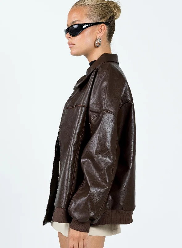 Goldsmith Faux Leather Bomber Jacket Brown