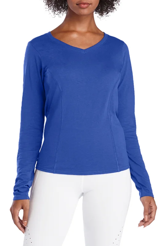 HC -Ladies Performance V-Neck Long sleeve Tee/Royal - FINAL SALE