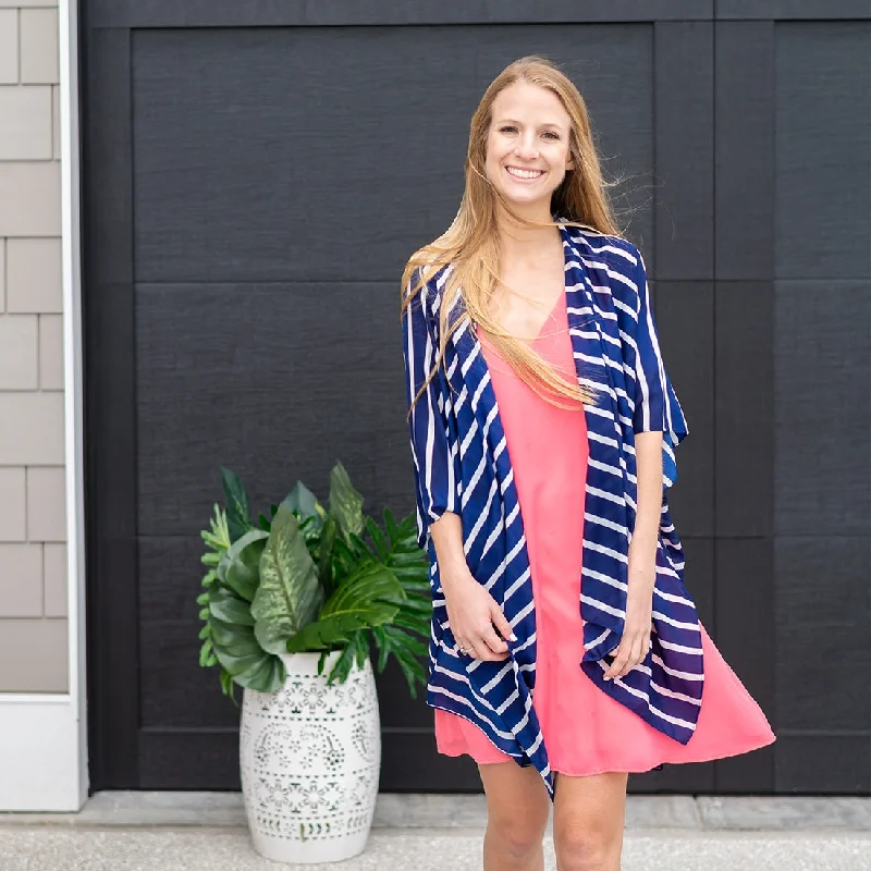 Navy Stripe Emma Top Shawl