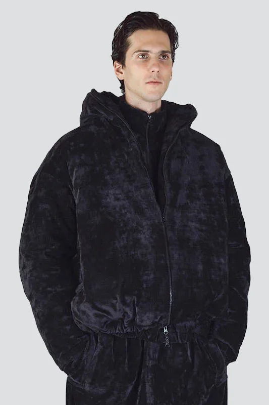 No.229 Black Cotton Velvet Puffer Hooded Jacket