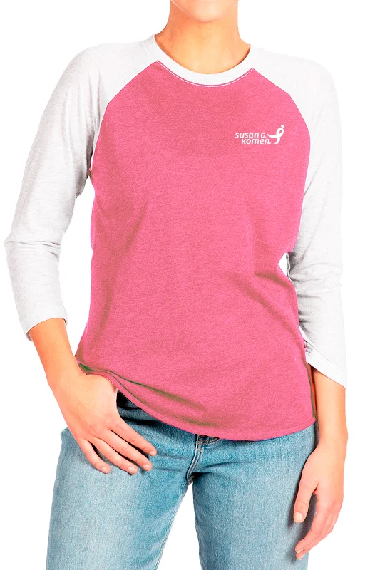 3117 - “Susan G Komen” Womens Baseball Tee/ Vintage Pink & Vintage White