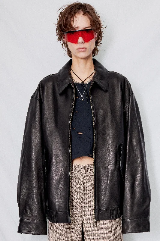 Unisex Black Italian Lambskin Leather Blouson