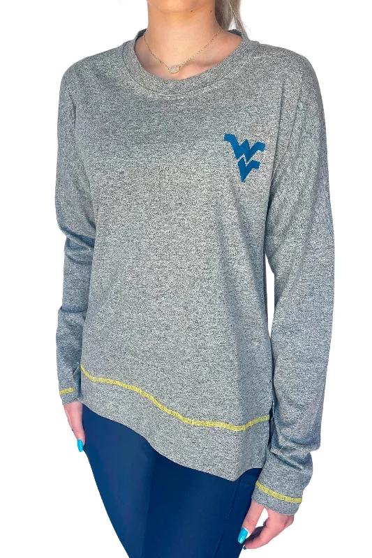 920 - West Virginia University LS Tee Heather Grey w/ Yellow Stitch