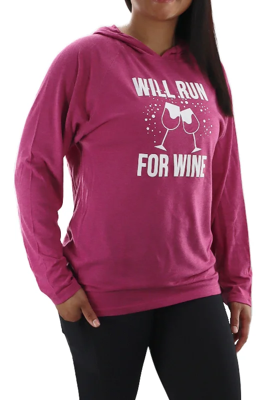 3214 - “Will Run For Wine” Unisex Lightweight Hoodie - Berry - FINAL SALE