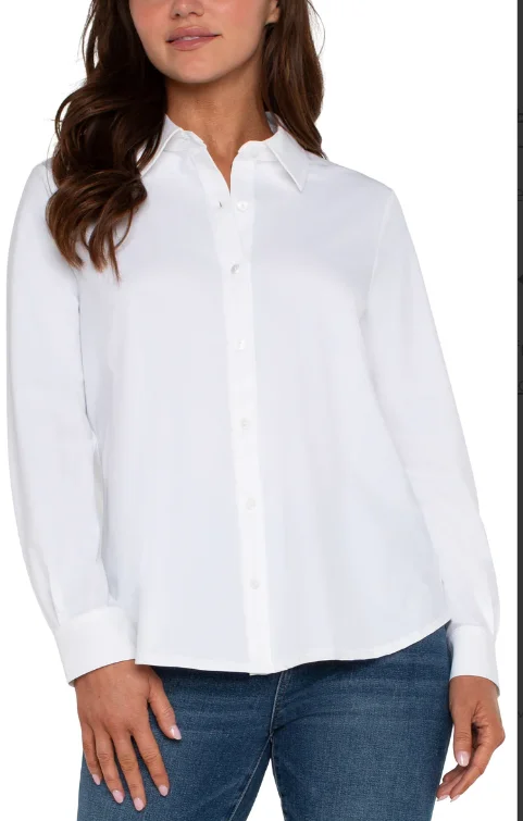 Bethany White Long Sleeve Button Front Knit Shirt