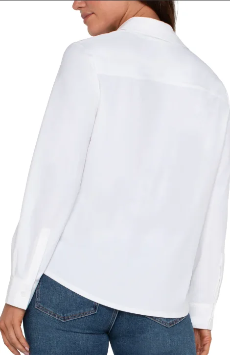 Bethany White Long Sleeve Button Front Knit Shirt