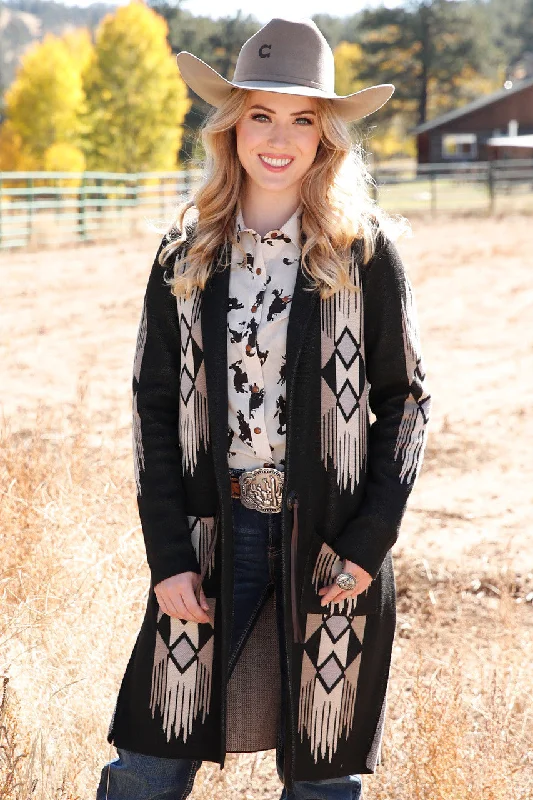 Cruel Women's Western Knit Aztec Duster - Black and Tan