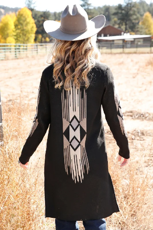 Cruel Women's Western Knit Aztec Duster - Black and Tan