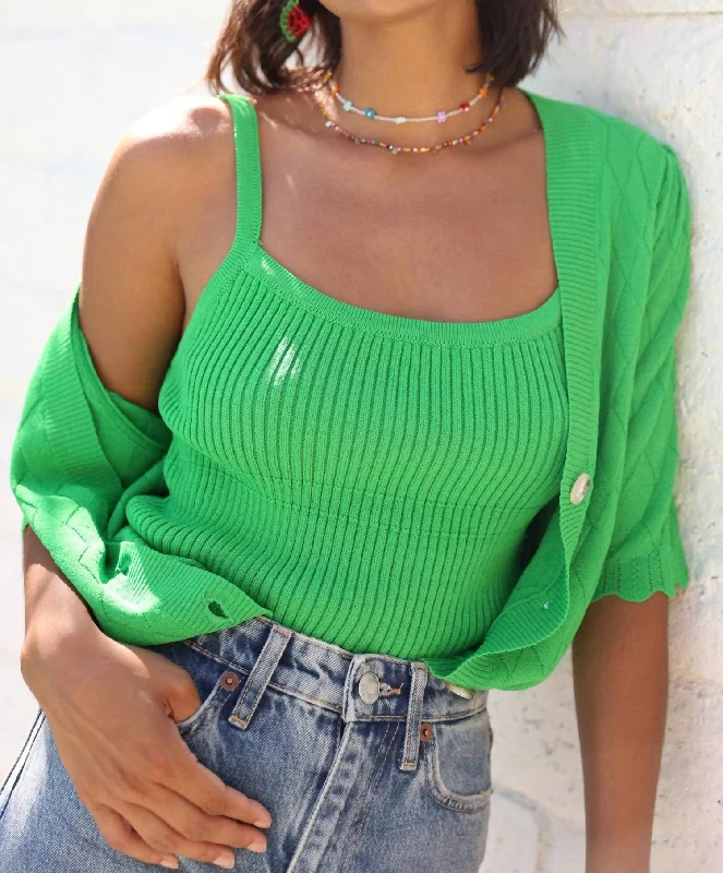 Florence Ribbed Knit Top In Green