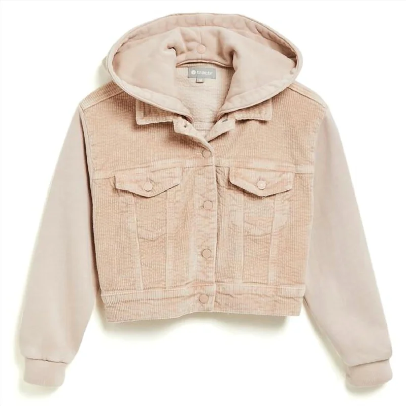 Girl Corduroy Knit Crop Jacket In Beige