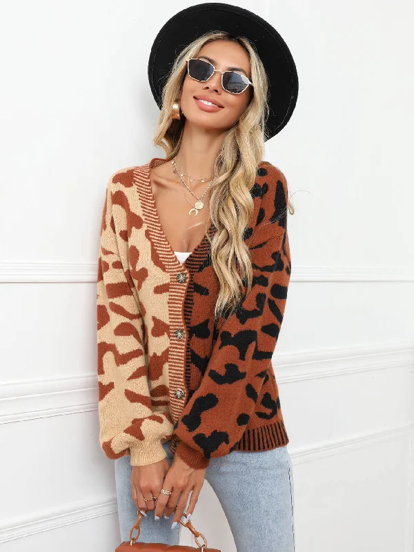 Janelle Leopard Button Up Knit Cardigan - Brown