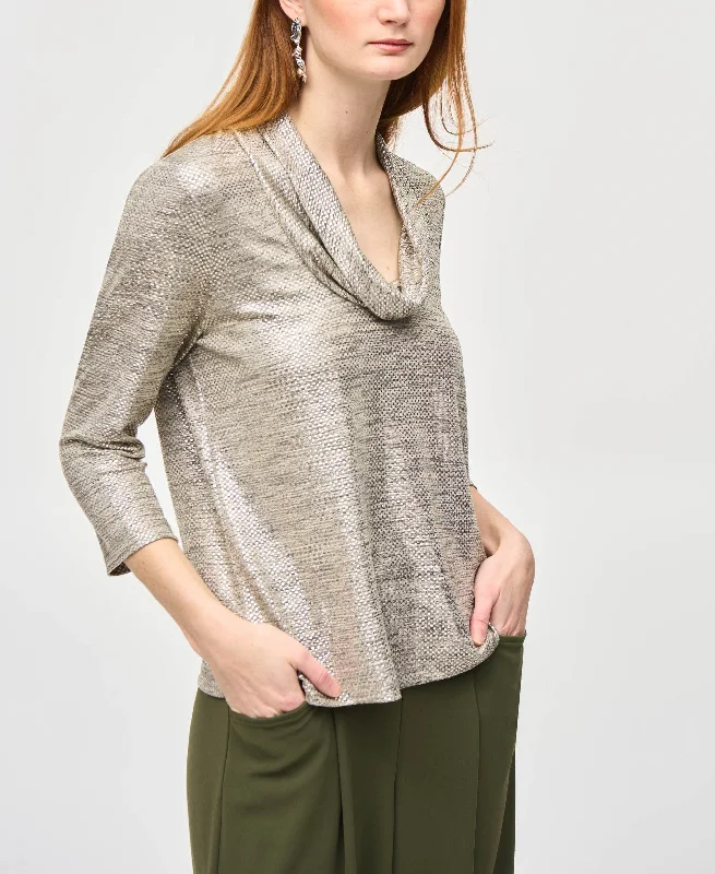 Joseph Ribkoff Tops - Foiled Knit Cowl Collar Top