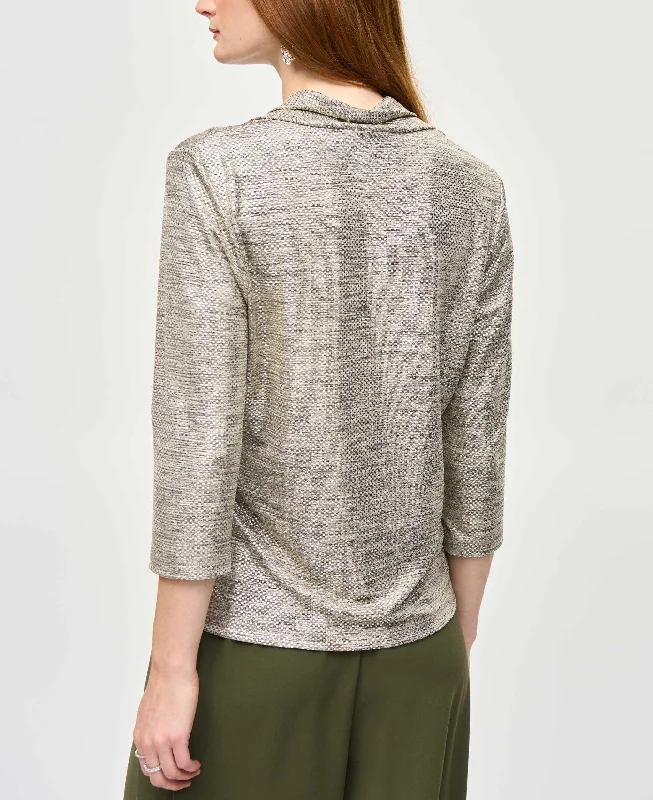 Joseph Ribkoff Tops - Foiled Knit Cowl Collar Top