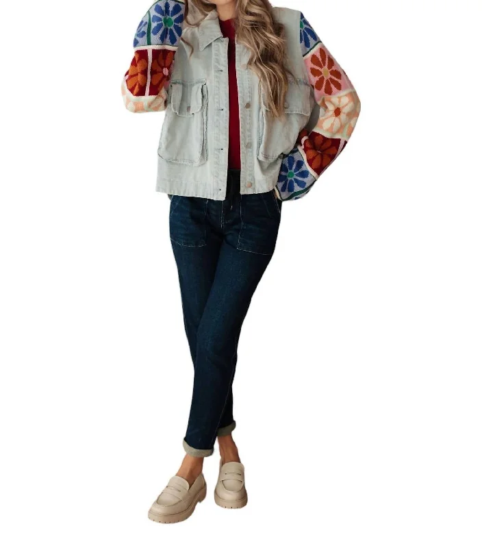 Knit And Denim Jacket In Blue Multi