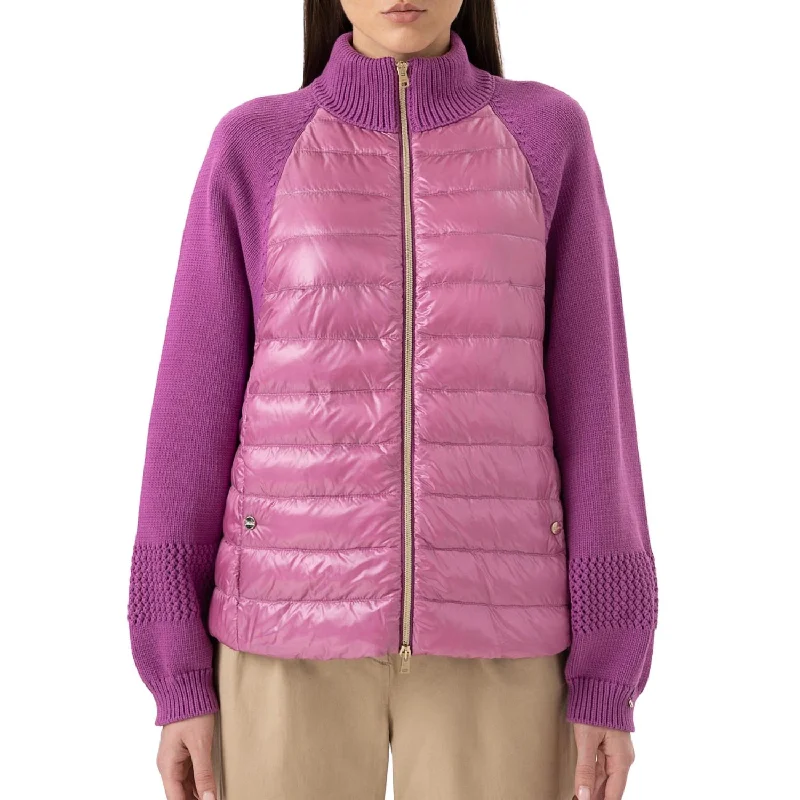 Knit & Nylon Ultralight Bomber In Fuchsia