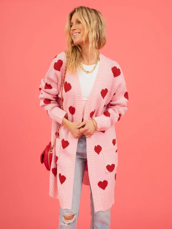 Listen To Your Heart Knit Open Front Cardigan - Pink