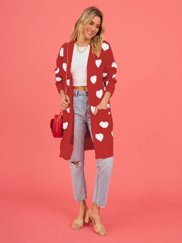 Listen To Your Heart Knit Open Front Cardigan - Red