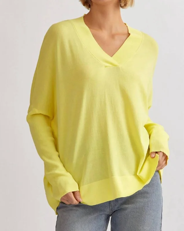 Long Sleeve Knit Top In Lemon