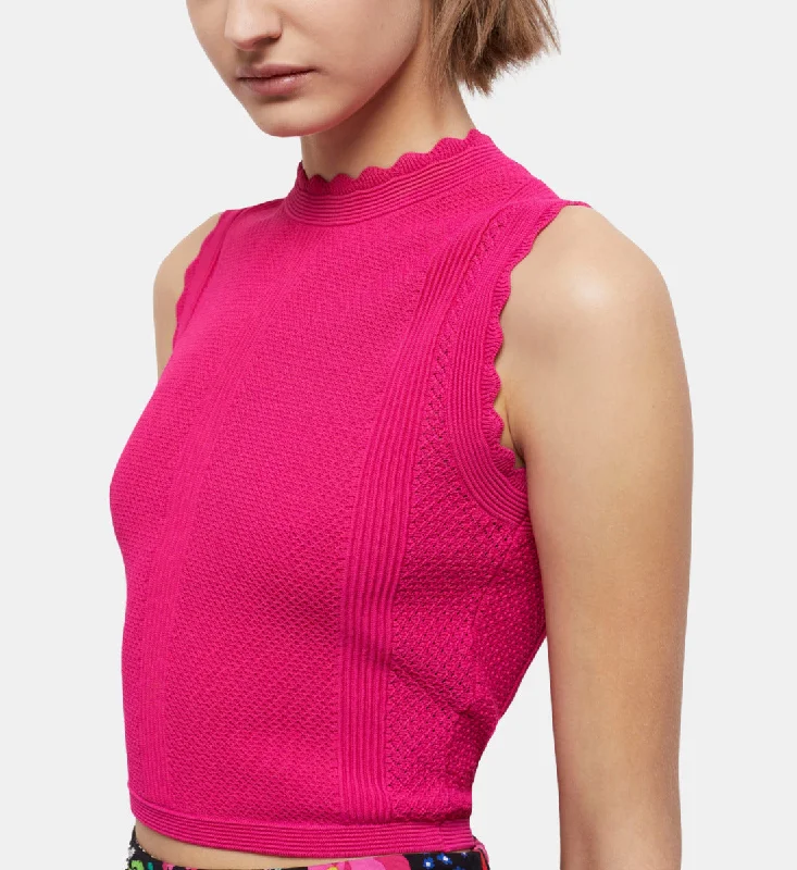 Pink Openwork Short Knit Top