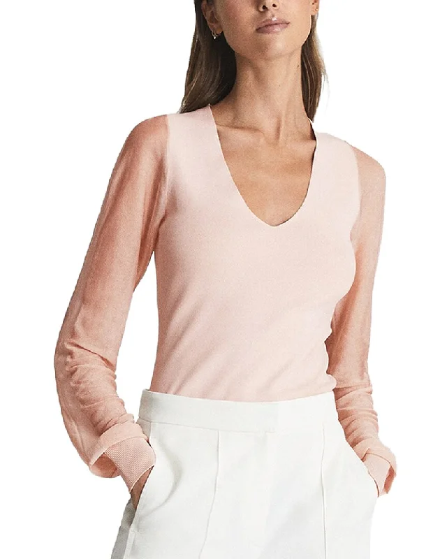 Reiss Sophie Sheer Sleeve Knitted Top