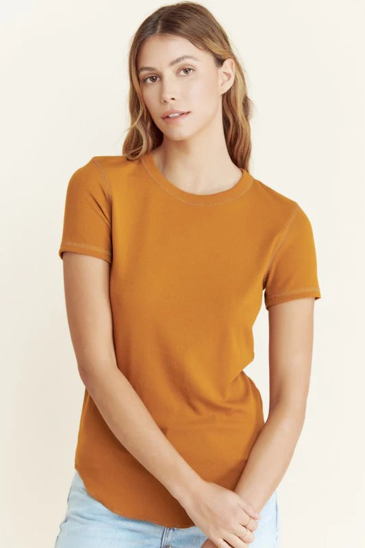 Ribbed Knit Caramel Mustard Basic Top