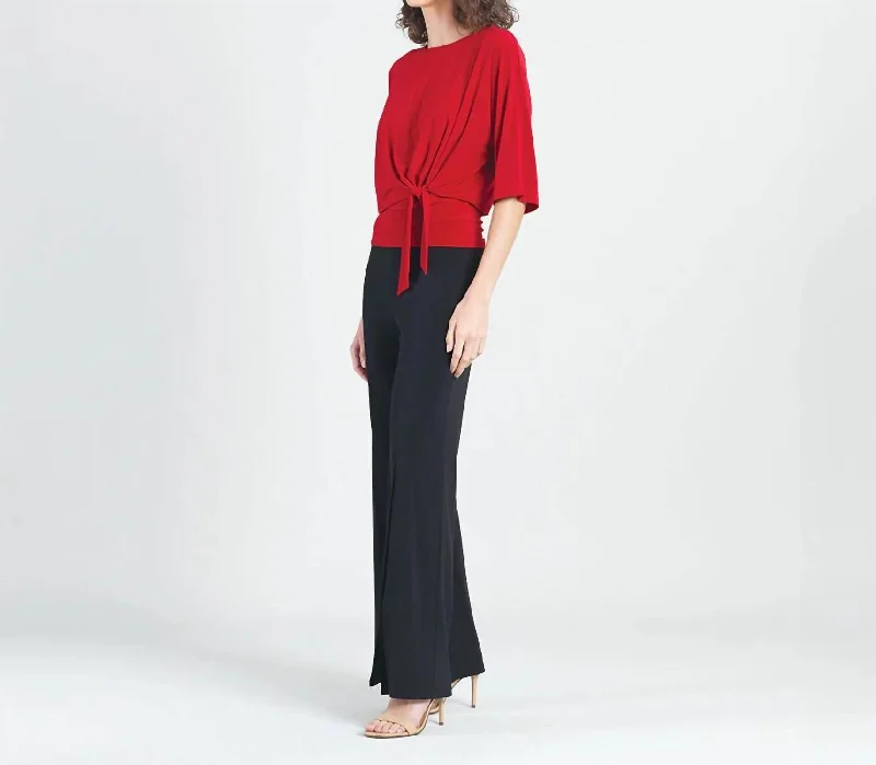 Side Tie Detailed Soft Knit Top In Red