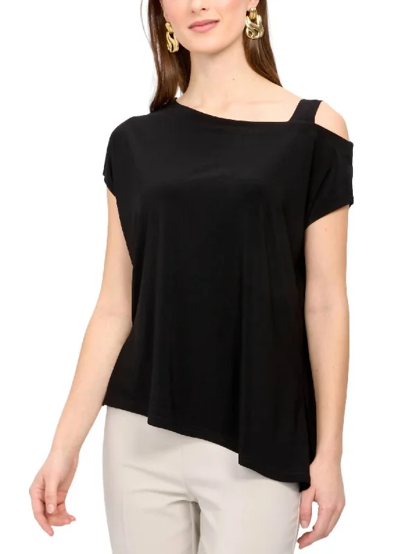 Silky Knit Asymmetrical Top In Black