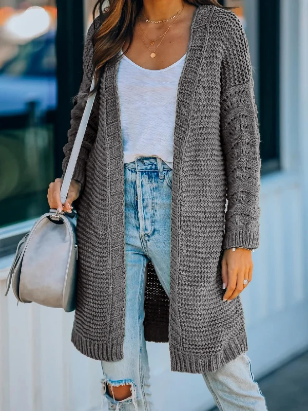 Smaibulun Doll | Grey Braid Open Knit Long Cardigan