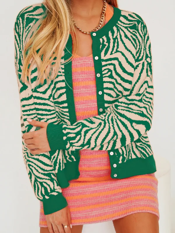 Smaibulun | Tiger Year Animal Patterned Knit Cardigan - Green