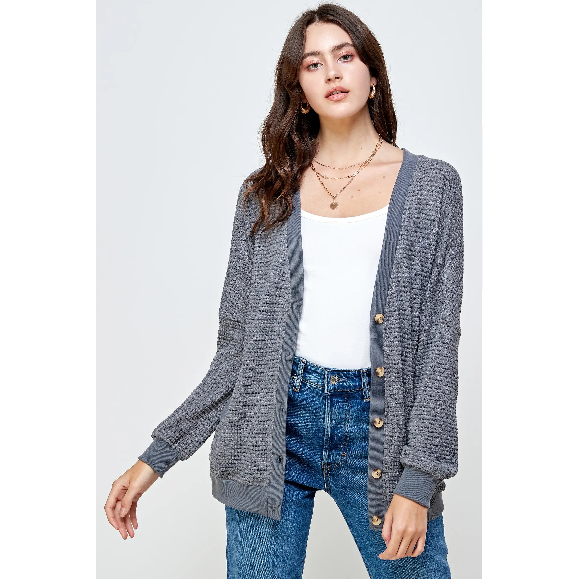 Thermal Knit Cardigan-Grey