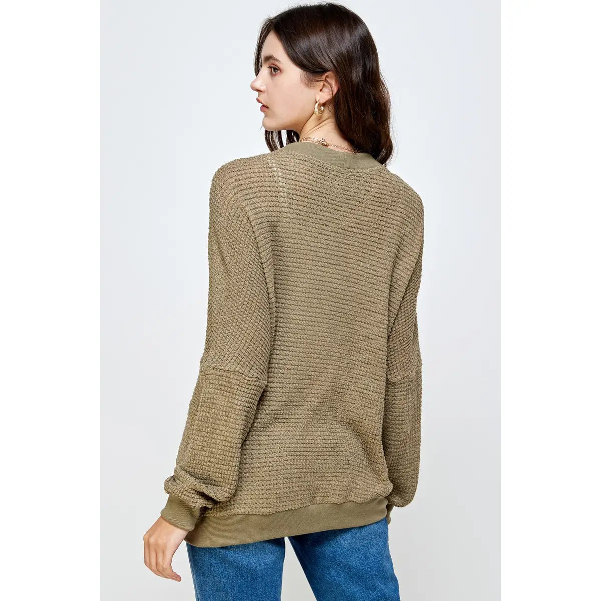 Thermal Knit Cardigan-Olive