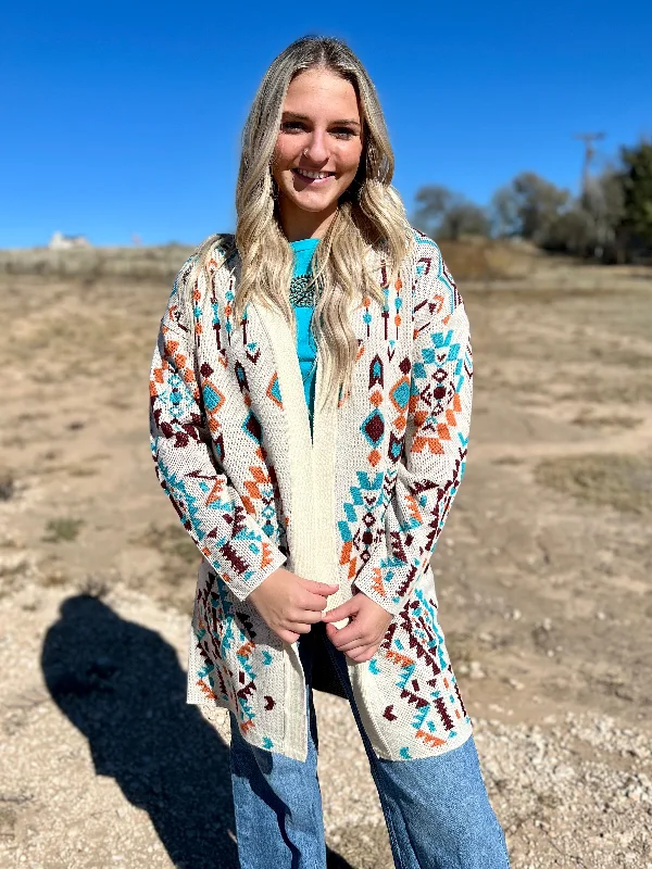 Turquoise And Orange Knitted Cardigan