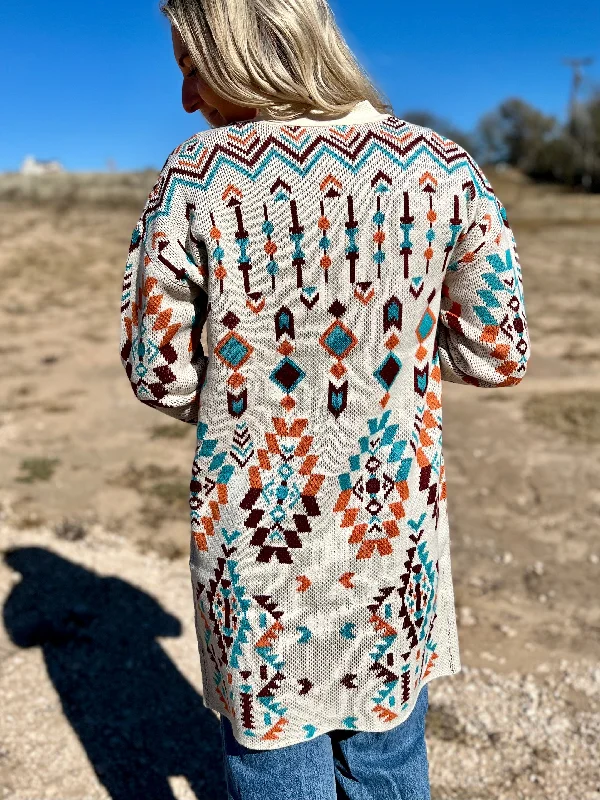 Turquoise And Orange Knitted Cardigan