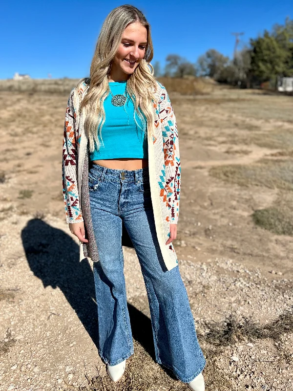 Turquoise And Orange Knitted Cardigan