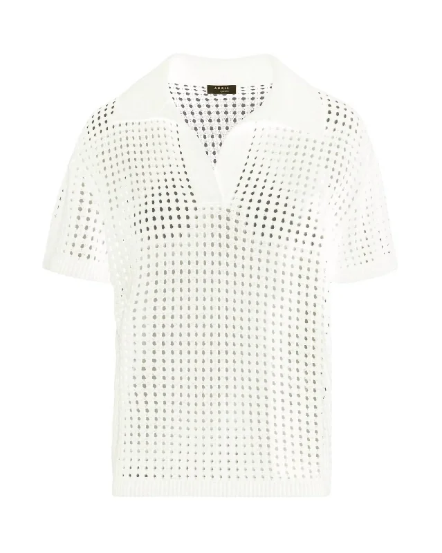 Women Mesh-Knit Polo Shirt In Cream